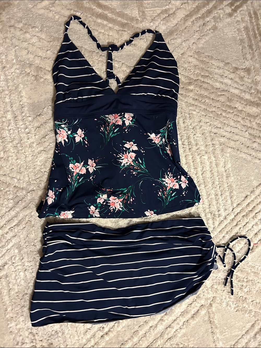 Carve Designs Navy Floral & Stripe Tankini Set